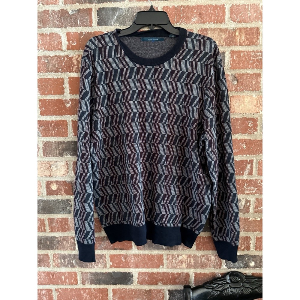 Perry Ellis Men's Long Sleeve CPR Pttrn Eoe Jaq CRW Sweater, Dark Sapphire, Xl